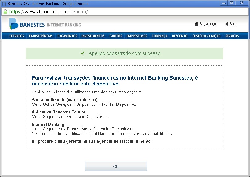 Tela de Acesso ao Internet Banking